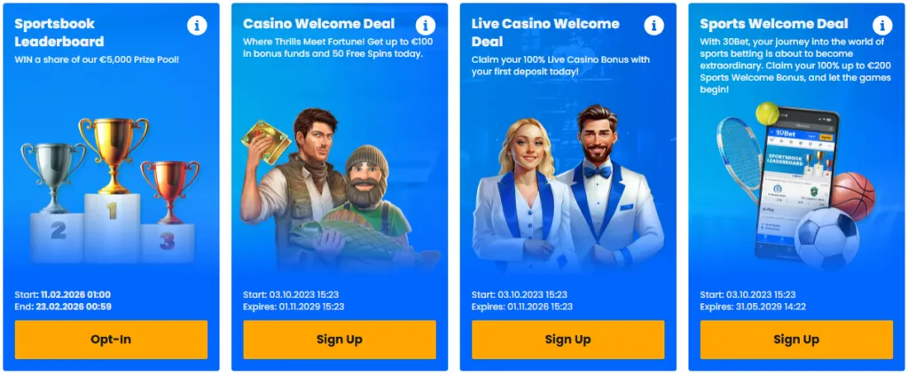 30Bet Casino Bonuses and Promotional Offers